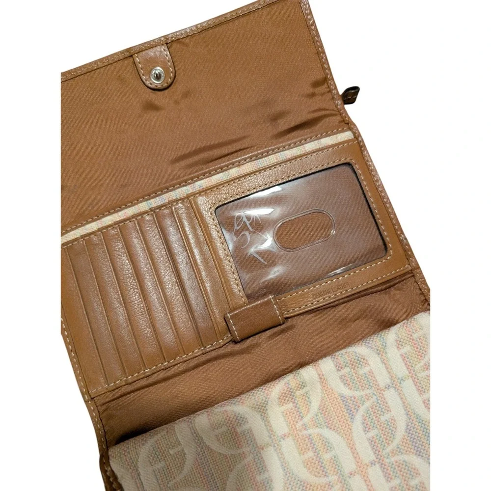 Fossil Wallet‎ Logo Spell Out Beige Cream Tan Brown Women Cards Coins Vintage